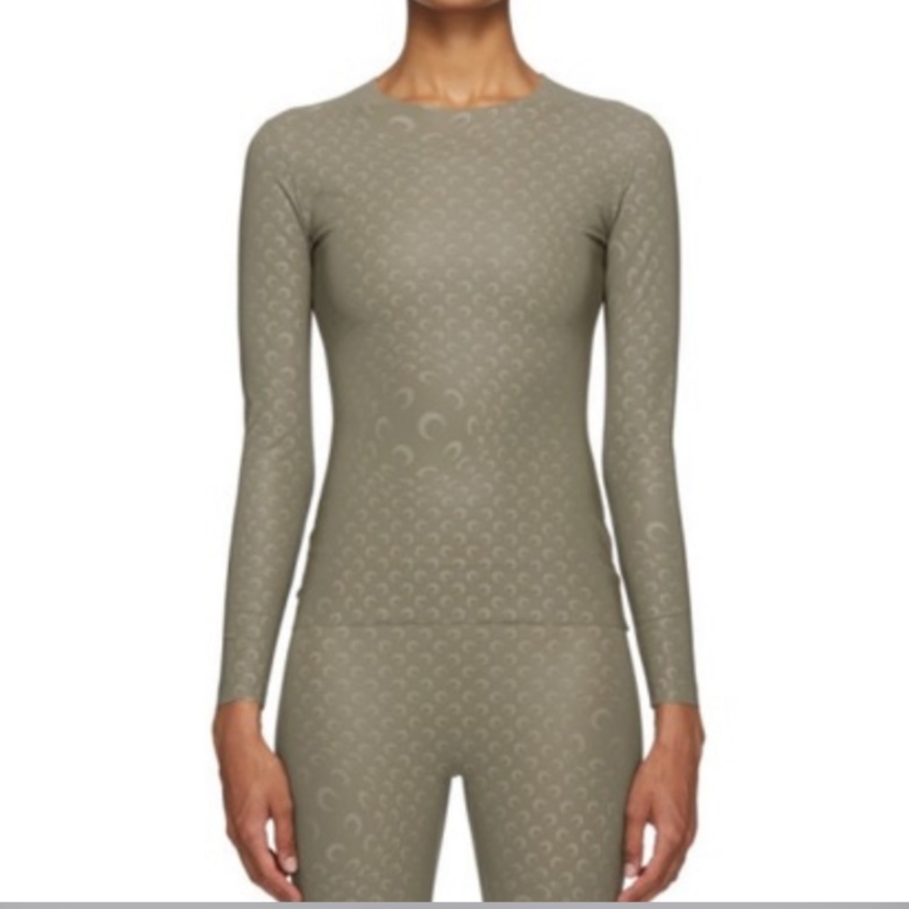 Marine Serre Olive Crescent-Print Long Sleeve Top